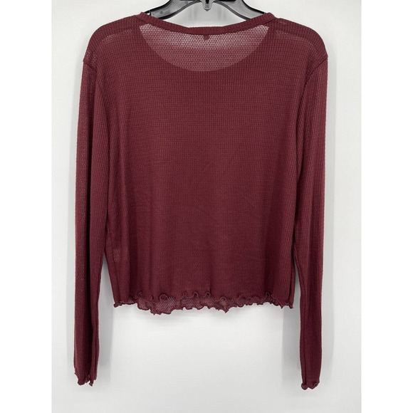 Willow and Clay Women's Sangria Long Sleeve Lettuce Hem Thermal Crop Top Size XL - Picture 3 of 5